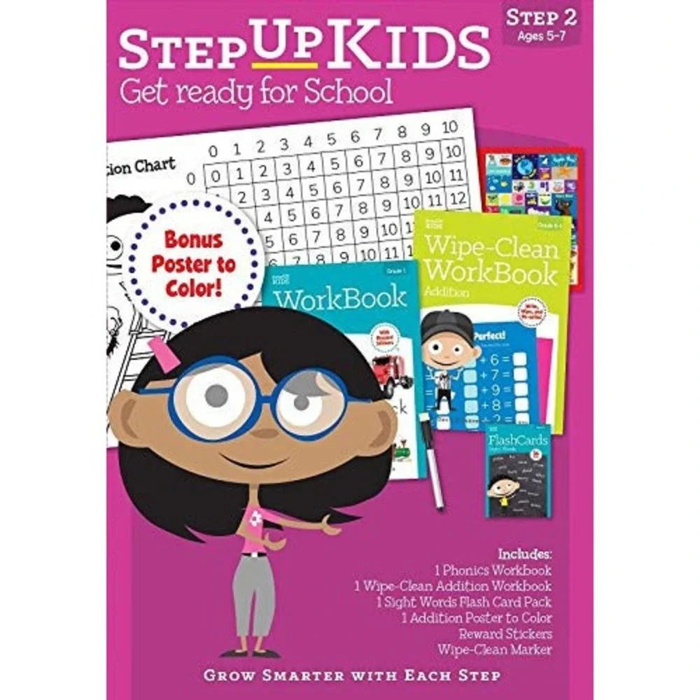 Step Up Kids Workbook Set Ages 5-7 Pink New Phonics Addition Flash Cards Poster